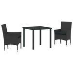 vidaXL Ensemble de salle à manger pour jardin 3 Pièces Noir Poly rotin
