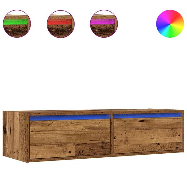 vidaXL Meuble TV avec lumières LED vieux bois 100X35 5x25 cm