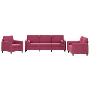vidaXL Ensemble de canapés 3 Pièces avec coussins rouge bordeaux velours