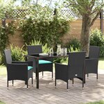 vidaXL Ensemble table et chaises avec coussin 5 Pièces Noir Rotin PE