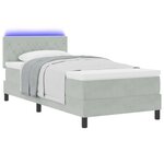 Lit à ressort avec matelas et lumière LED Gris clair 100x200 cm Velours