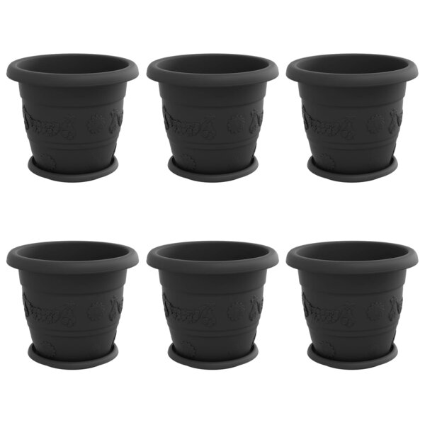 vidaXL Pots de plantes 6 Pièces Noir Ø 30 x 25 cm Plastique