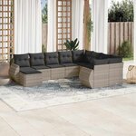 vidaXL Salon de jardin avec coussins 10 Pièces gris clair résine tressée