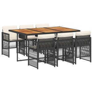 vidaXL Ensemble à manger de jardin coussins 7Pièces Noir Résine tressée