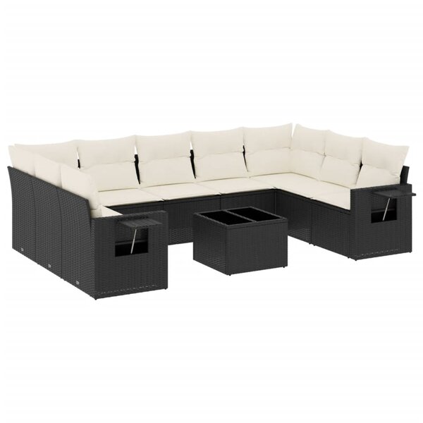 vidaXL Salon de jardin 10 Pièces avec coussins noir résine tressée