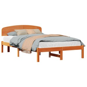 vidaXL Cadre de lit avec tête de lit Brun cire 135 x 190 cm Pin massif