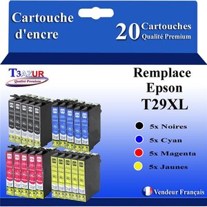 T3AZUR - 20x Cartouches compatibles avec Epson Expression Home XP-332  XP-335  XP-342  XP-345  XP-352  XP-355  T29XL