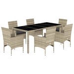 vidaXL Ensemble à manger de jardin avec coussins 7 Pièces rotin et verre