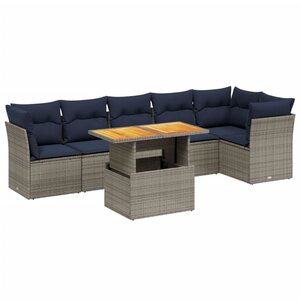 vidaXL Salon de jardin 7 Pièces avec coussins gris résine tressée