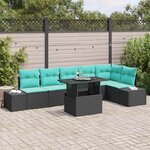 vidaXL Ensemble de canapé de jardin avec coussin 7 Pièces Noir polyrotin