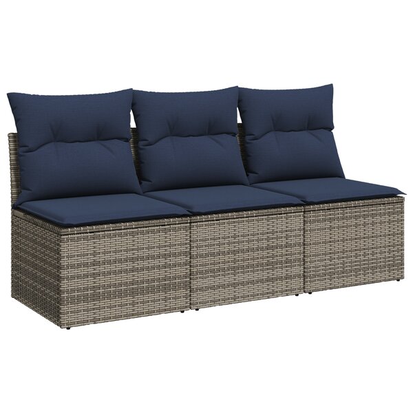 vidaXL Canapé de jardin avec coussins 3 places gris résine tressée