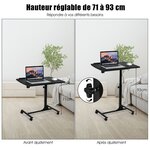 Table d’ordinateur pliable 71-93 cm hauteur réglable avec 4 roulettes tablette surface couleur noir 20_0005381
