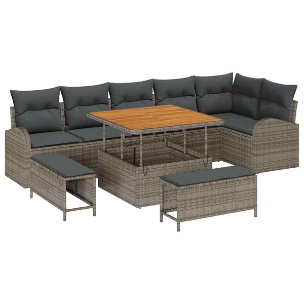 vidaXL Ensemble de canapé de jardin avec coussin 9 Pièces Gris Poly rotin