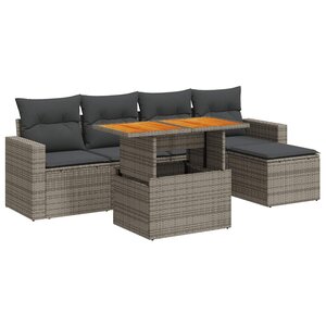 vidaXL Salon de jardin 6 Pièces avec coussins gris résine tressée