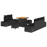 Set de Canapé de Jardin 8 Pièces avec Coussins Rattan Poly Noir Acacia