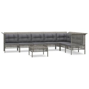 vidaXL Salon de jardin 8 Pièces avec coussins Gris Résine tressée