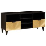 vidaXL Meuble TV Noir et or 100 x 33 x 46 cm bois de manguier massif