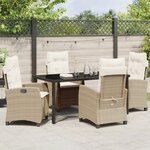 vidaXL Ensemble de salle à manger de jardin de 5 pièces avec coussins Beige Rotin Poly