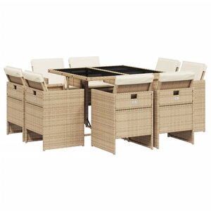 vidaXL Ensemble à manger de jardin et coussins 9 Pièces beige Poly rotin