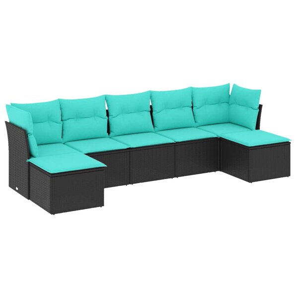 vidaXL Salon de jardin 7 Pièces avec coussins noir résine tressée