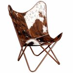 vidaXL Chaise papillon marron et blanc cuir de vache