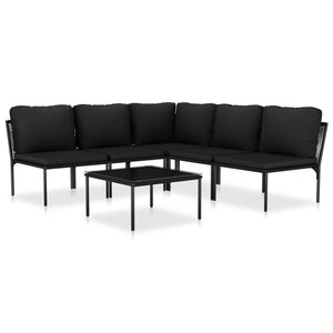 Salon de jardin meuble d'extérieur ensemble de mobilier 6 pièces avec coussins noir pvc 02_0016837