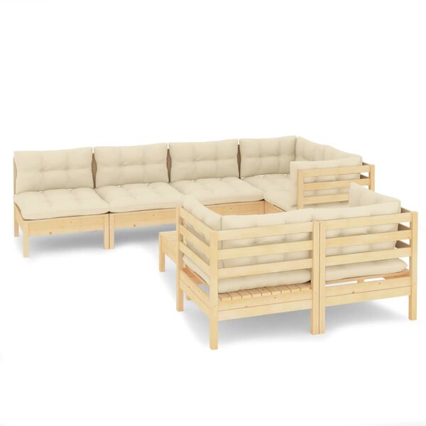 vidaXL Salon de jardin 8 Pièces avec coussins crème Bois de pin massif