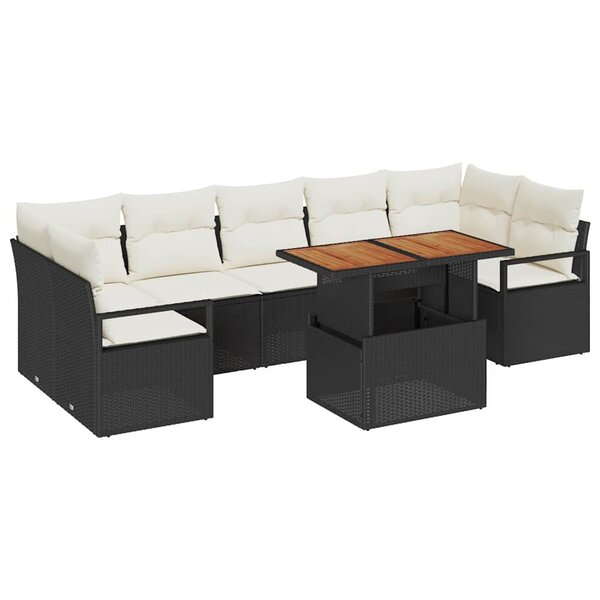 vidaXL Ensemble de canapé de jardin avec coussin 8 Pièces Noir et Crème