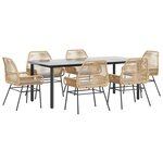 vidaXL Ensemble à manger jardin coussins 7Pièces marron poly rotin verre