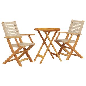 vidaXL Ensemble de bistro 3 Pièces beige résine tressée et bois massif