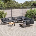 vidaXL Salon de jardin 7 Pièces avec coussins noir aluminium