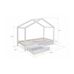 Lit cabane enfant  90x200 avec tiroirs bois Blanc