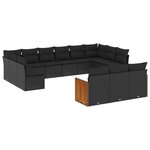 vidaXL Salon de jardin avec coussins 13 Pièces noir résine tressée