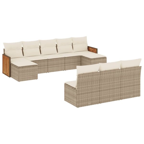 vidaXL Salon de jardin avec coussins 10 Pièces beige résine tressée