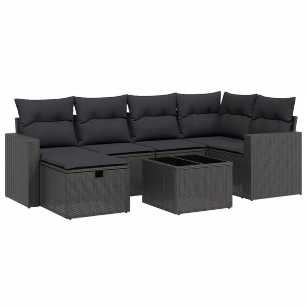 vidaXL Salon de jardin 7 Pièces avec coussins noir résine tressée