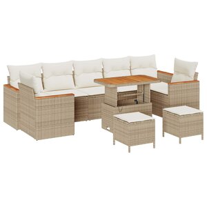 vidaXL Ensemble de canapé de jardin 10 Pièces Beige polyrotin