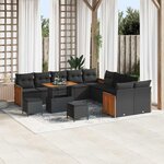 vidaXL Ensemble de canapé de jardin avec coussin 13 Pièces Noir