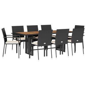 vidaXL Ensemble à manger de jardin 9Pièces coussins noir résine tressée