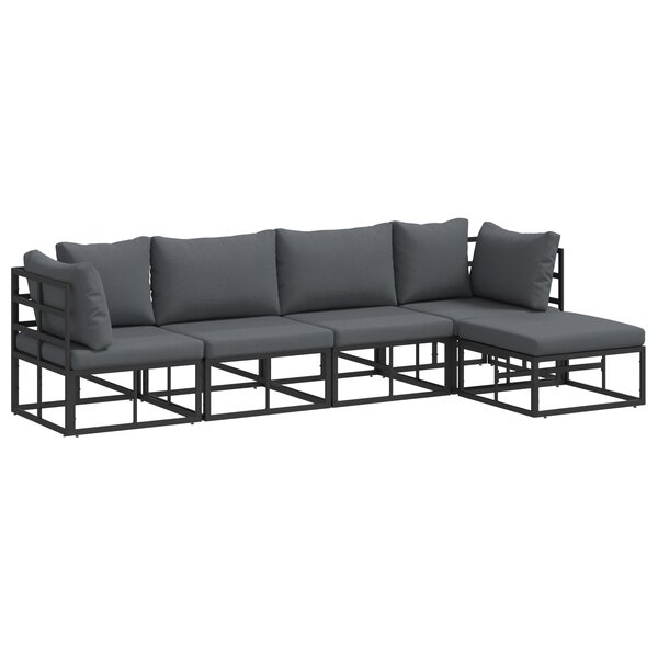 vidaXL Ensemble de canapé de jardin avec coussin 5 Pièces Noir Aluminium