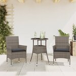 vidaXL Ensemble à manger de jardin et coussins 3 Pièces gris rotin verre