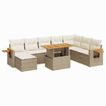 vidaXL Salon de jardin avec coussins 9 Pièces beige résine tressée acacia