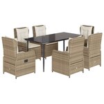 vidaXL Ensemble à manger de jardin et coussins 7 Pièces beige poly rotin