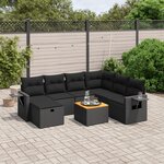 vidaXL Salon de jardin 8 Pièces avec coussins noir résine tressée