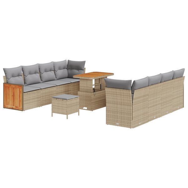 vidaXL Canapé de Jardin 11 Pièces Beige Poly Rattan Acacia