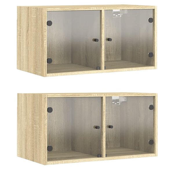 vidaXL Armoires murales portes vitrées 2 Pièces chêne sonoma 68 5x37x35cm