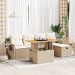 vidaXL Salon de jardin 6 Pièces avec coussins beige résine tressée acacia