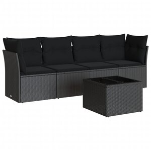 vidaXL Salon de jardin 5 Pièces avec coussins noir résine tressée