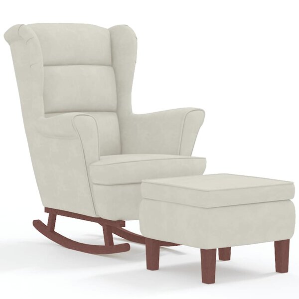vidaXL Fauteuil à bascule à oreilles en velours crème bois massif