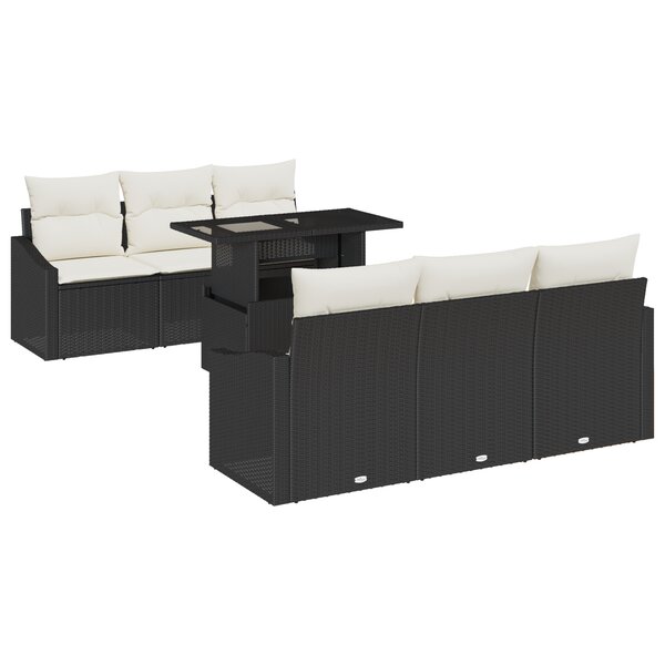 vidaXL Ensemble de canapé de jardin 7 pièces avec coussins en poly rotin noir
