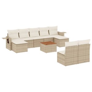 vidaXL Salon de jardin avec coussins 10 Pièces beige résine tressée